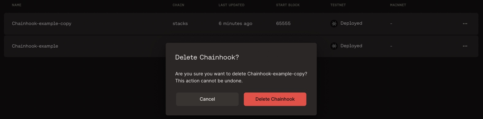 Delete chainhook